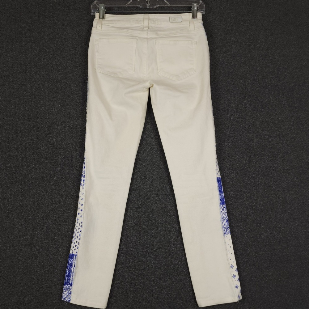 PAIGE Verdugo Ultra Skinny Cream Jeans Blue Patchwork Embellishment‎ Size 25 - Picture 4 of 10